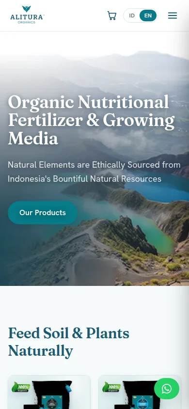 Alitura Organics actual mobile website on phone
