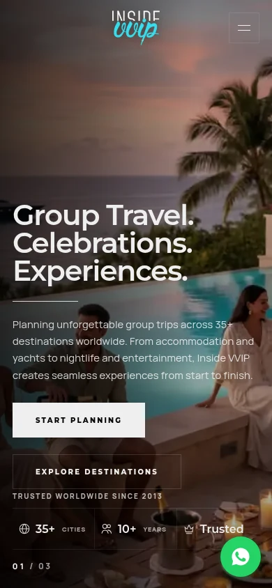 InsideVVIP actual mobile website on phone